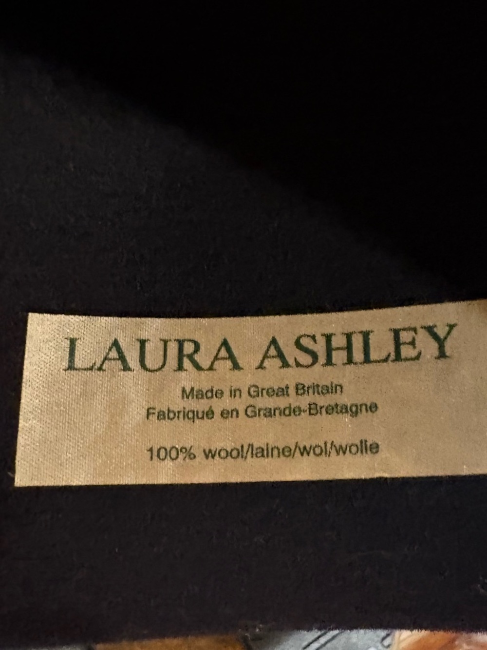 1980S LAURA ASHLEY BLACK WOOL HAT